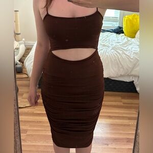Windsor Brown Ribbed Cut-Out Dress